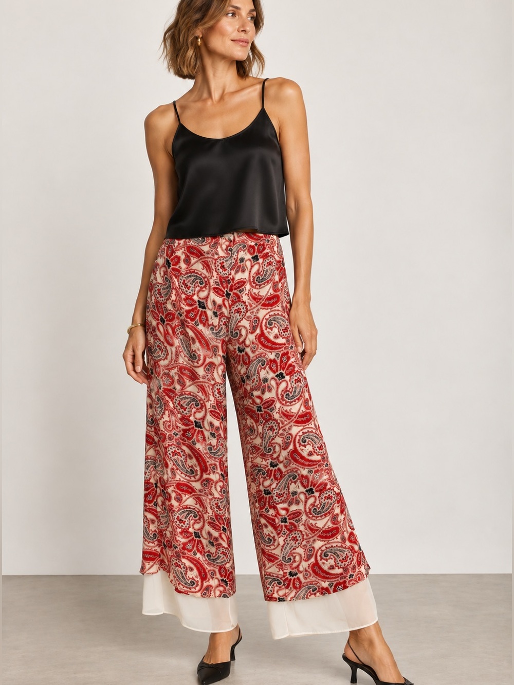 OSCAR by Oscar de la Renta Vintage Silk Paisley Wide Leg Pants Size 4
